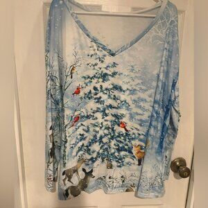Winter Forest Animal Print V-Neck Top